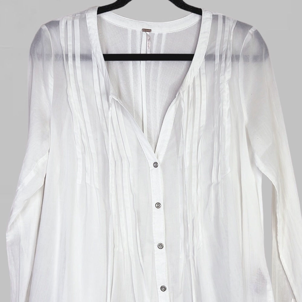 Free People Sisters Of The Moon White Button Down Pleated Blouse Top Tunic S - Picture 9 of 10